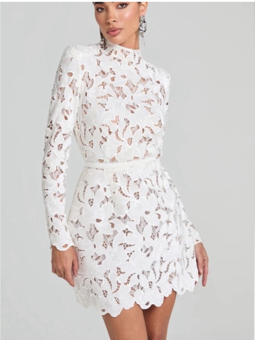 Nadine Merabi Lydia white floral appliqué mini dress